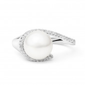 Inel cu perla naturala alba din argint si cristale DiAmanti SK19363R-W-G